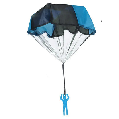 blue hand throwing parachute toy
