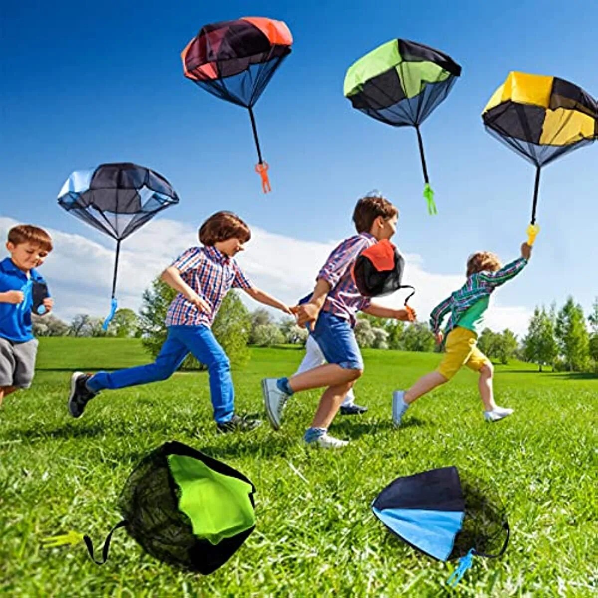 hand throwing parachute toy for kids